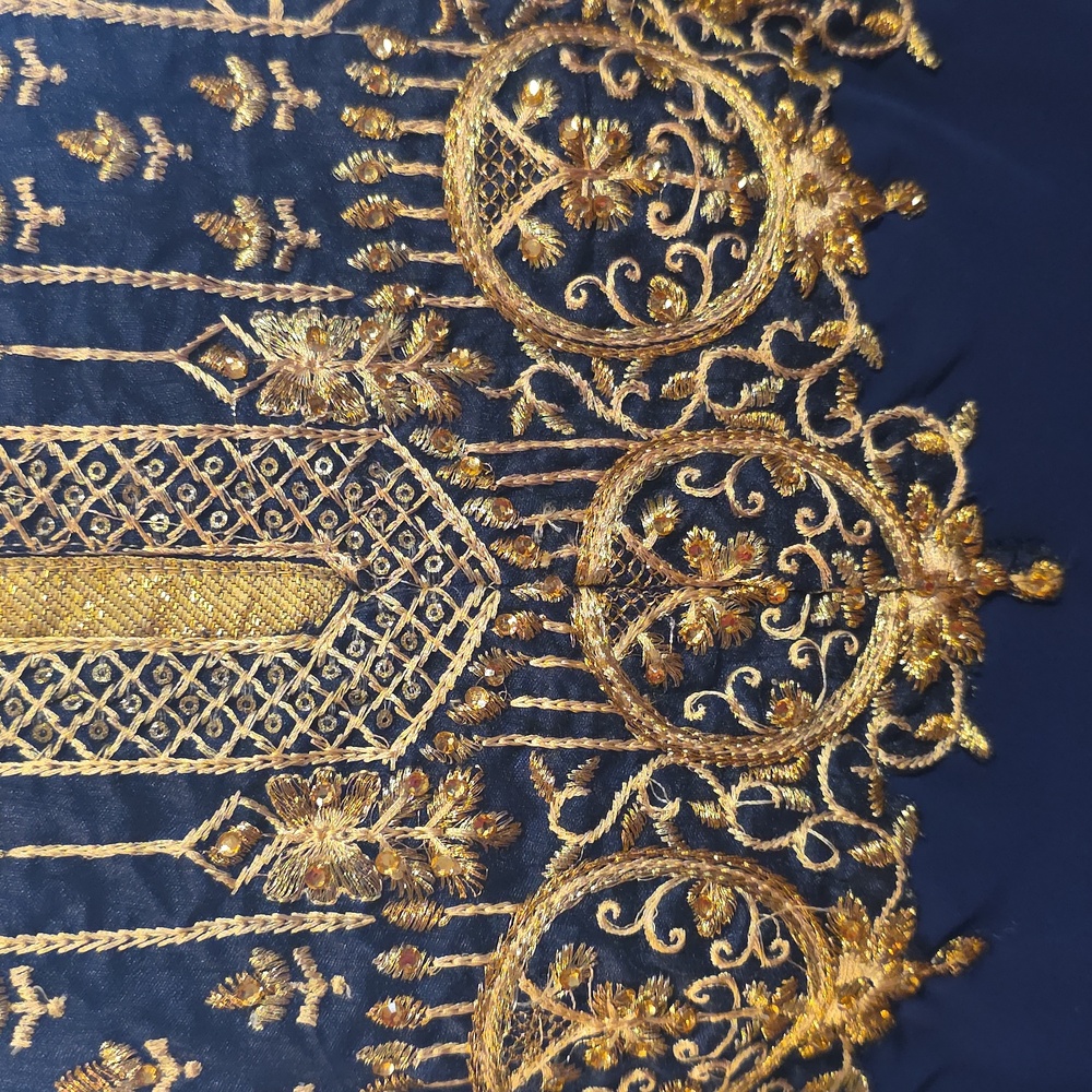 Elegant Navy Women's Dress With Gold Embroidery - Picture 8 of 12